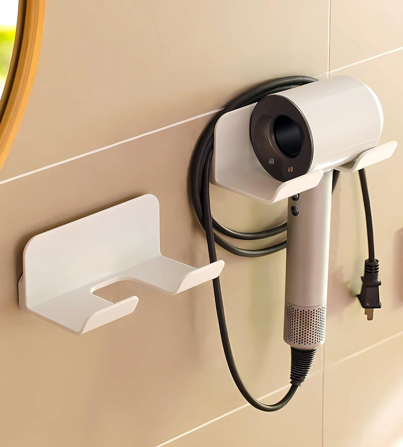 SUPTEC Universal Hair Dryer Holder, Self Adhesive Wall Mount Stand for Most Brand/Size Hair Blow Dryer Hair Dryer Organizer Rack with Plug&Wire Hook for Bathroom - Image 1